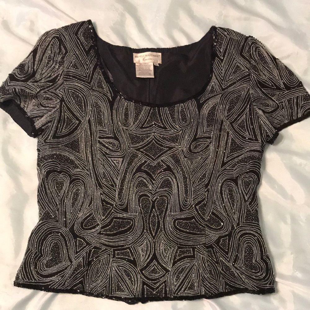 Ladies Papell beaded/embroidered silk blouse